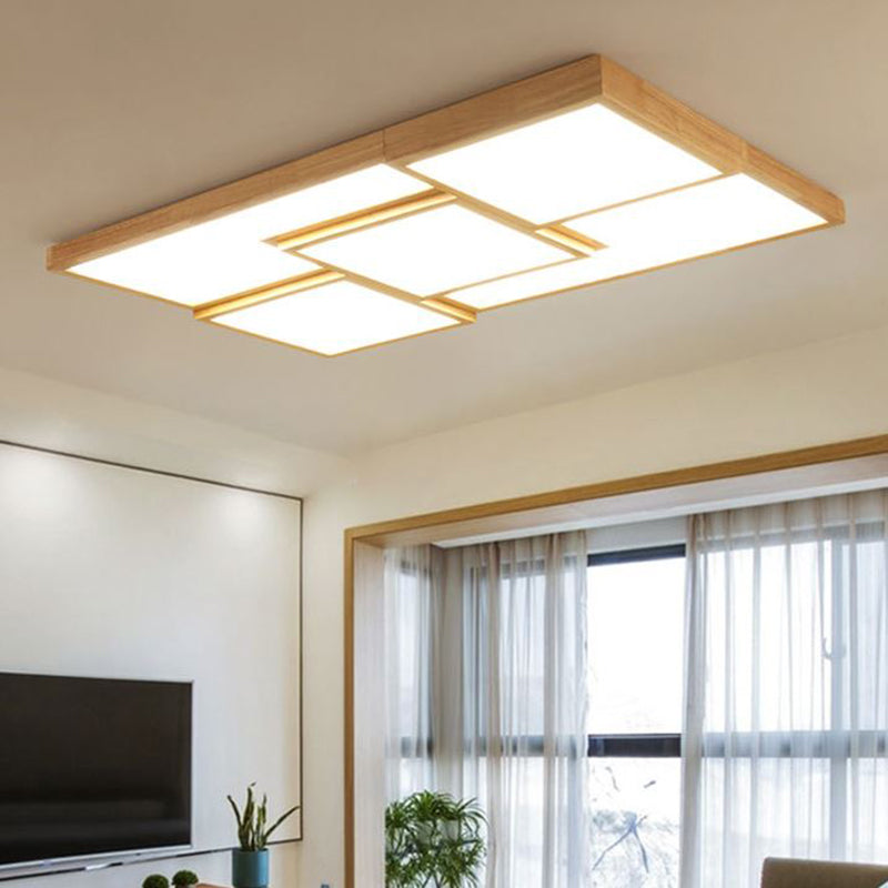 5-Lights Modern Style Flush Mount Wood Ceiling Light for Living Room