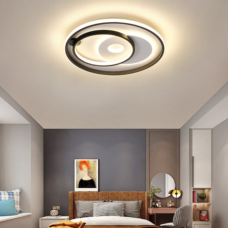 Contemporary Ceiling Lighting Black Flush Mount Fixture with Metal for Living Room