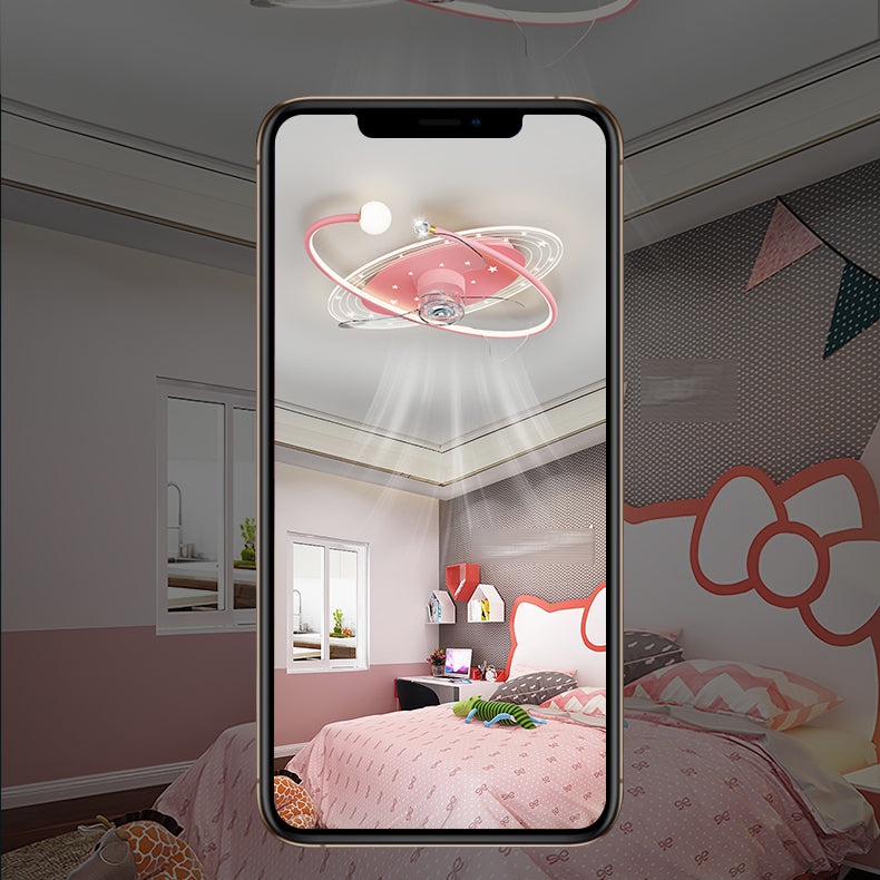 Cartoon Style Ceiling Fan Lamp Ellipse Shape Ceiling Fan Light for Bedroom