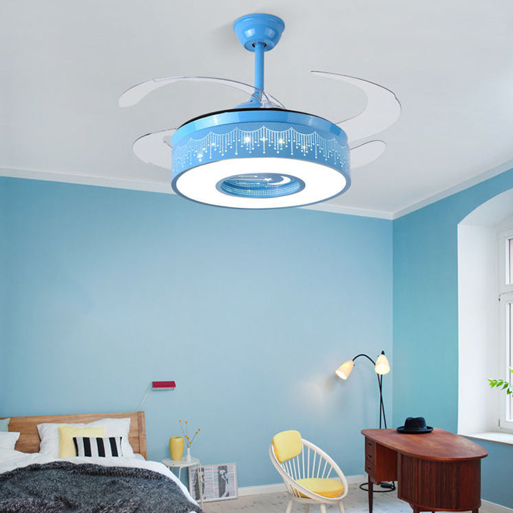 Cartoon Style Ceiling Fan Lamp Cylinder Shape LED Ceiling Fan Light for Children's Room