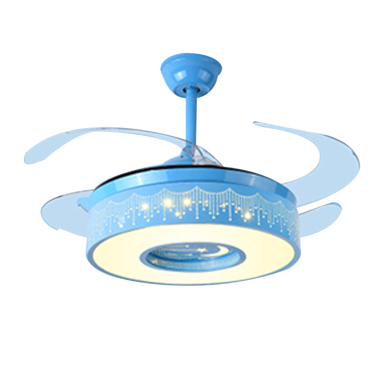 Cartoon Style Ceiling Fan Lamp Cylinder Shape LED Ceiling Fan Light for Children's Room