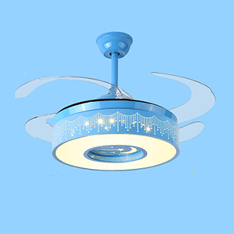 Cartoon Style Ceiling Fan Lamp Cylinder Shape LED Ceiling Fan Light for Children's Room