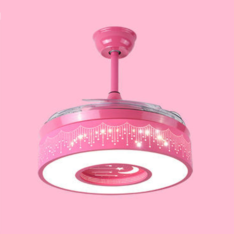 Cartoon Style Ceiling Fan Lamp Cylinder Shape LED Ceiling Fan Light for Children's Room