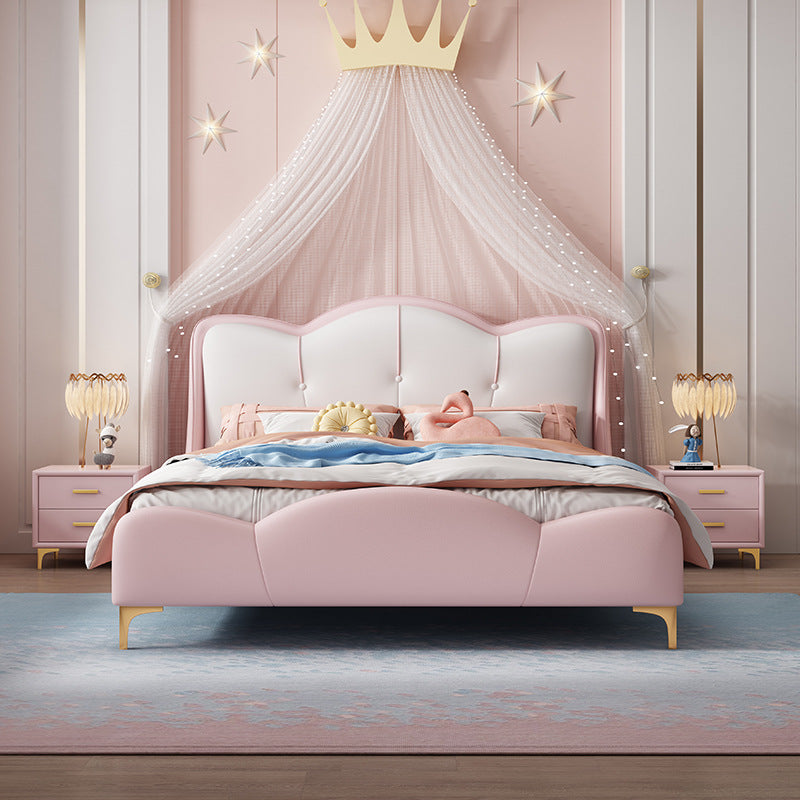 Scandinavian Upholstered Bed with Footboard Princess Panel Headboard Bed