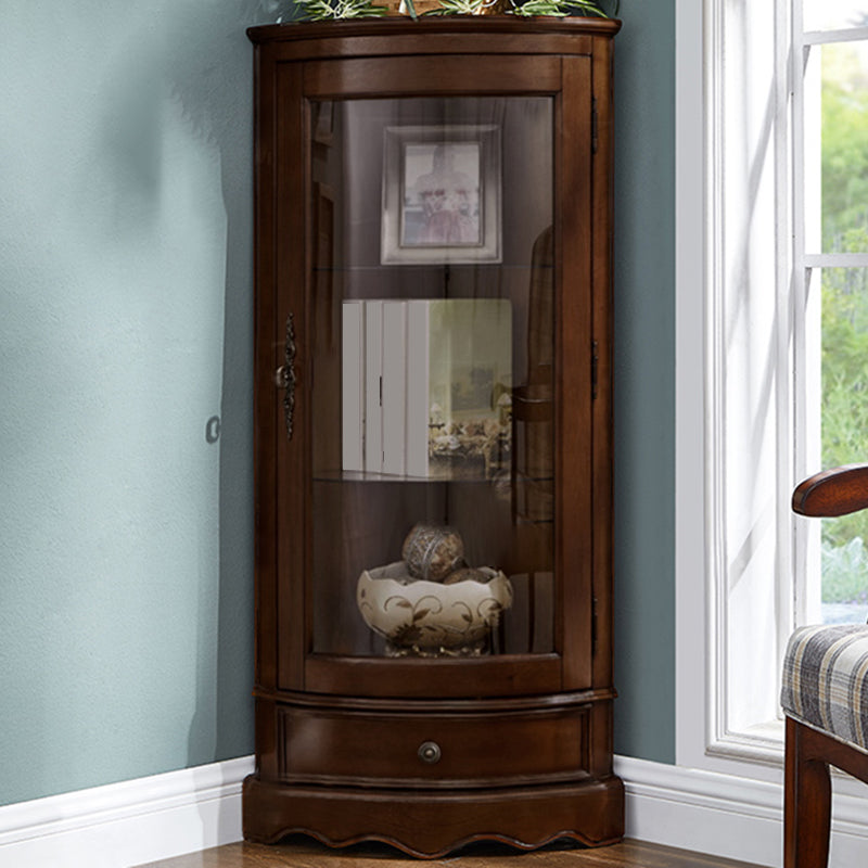 Mid-Century Modern Accent Cabinet Rubberwood Cabinet with Glass Paned