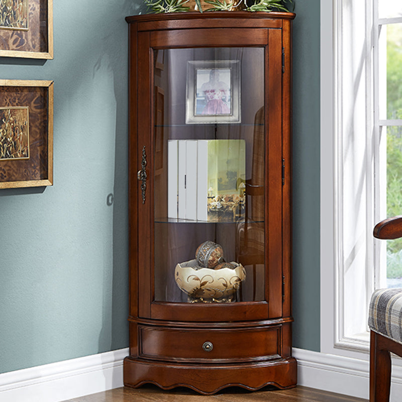 Mid-Century Modern Accent Cabinet Rubberwood Cabinet with Glass Paned