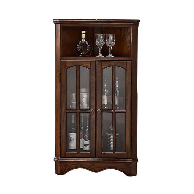 Mid-Century Modern Accent Cabinet Rubberwood Cabinet with Glass Paned