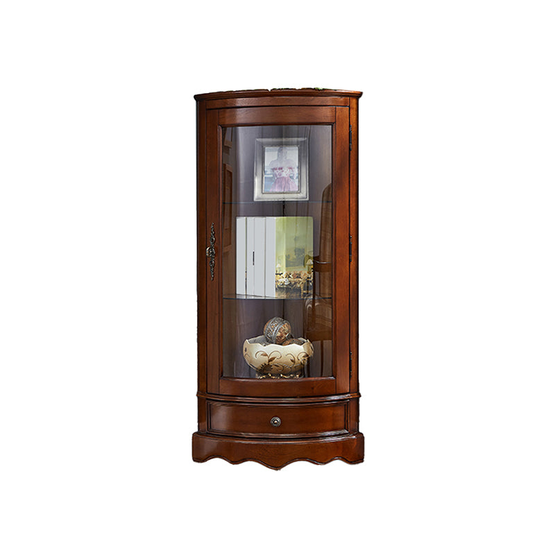 Mid-Century Modern Accent Cabinet Rubberwood Cabinet with Glass Paned