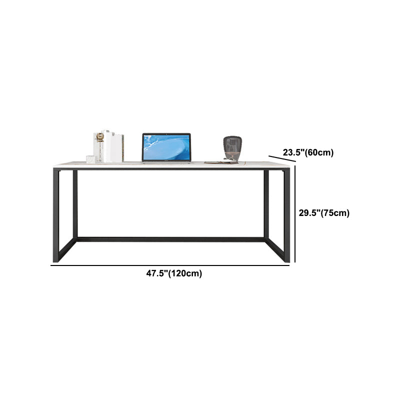 Marble H-Shape Writing Desk Mirrored with Black Metal Legs Home or Office Desk