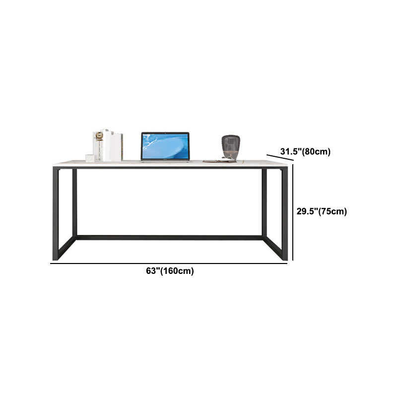 Marble H-Shape Writing Desk Mirrored with Black Metal Legs Home or Office Desk