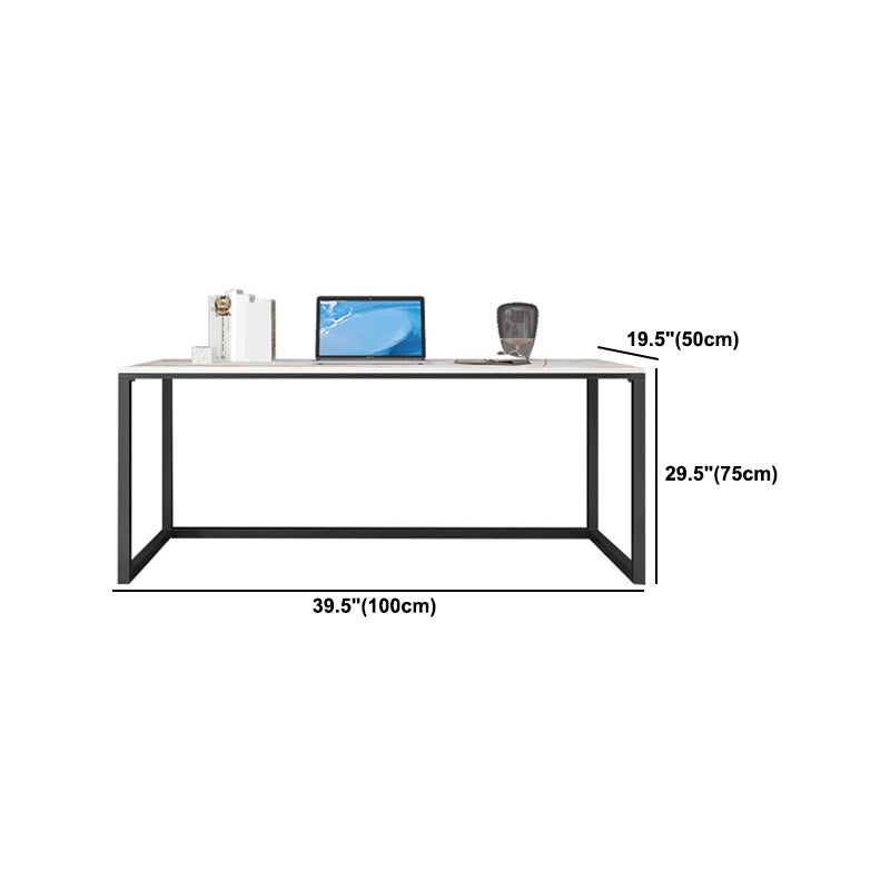 Marble H-Shape Writing Desk Mirrored with Black Metal Legs Home or Office Desk