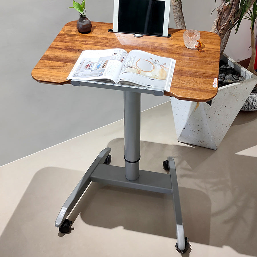 Height Adjustable Rectangular Office Desk Wood Writing Desk with Caster Wheels