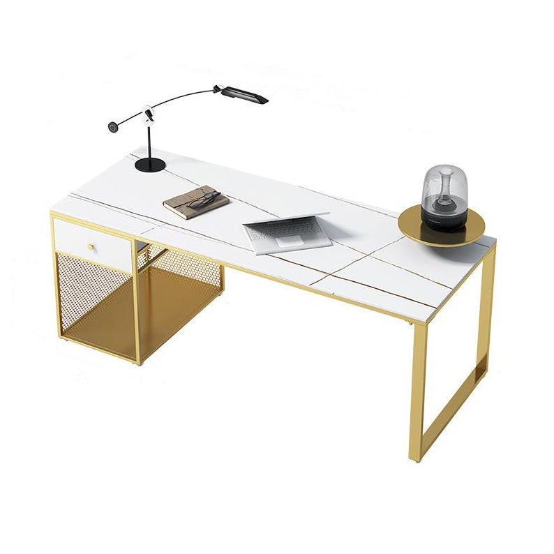 Glam Marble Mirrored Office Desk Pedestal 1-drawer Writing Desk