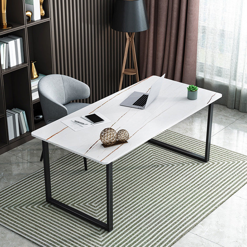 Rectangular Office Desk with Metal Legs Marble Mirrored Writing Desk