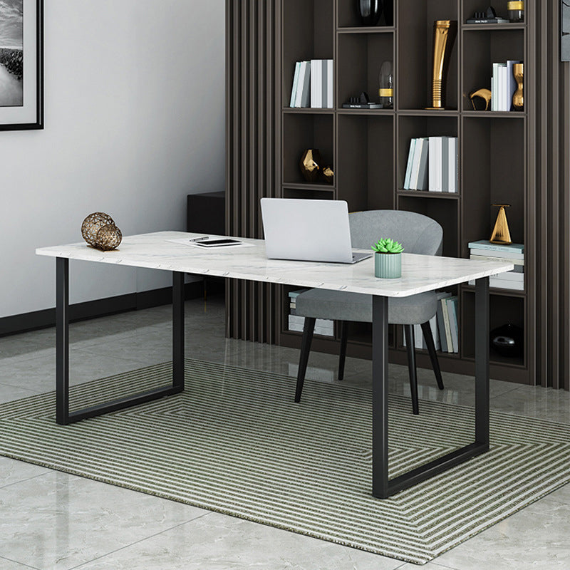 Rectangular Office Desk with Metal Legs Marble Mirrored Writing Desk