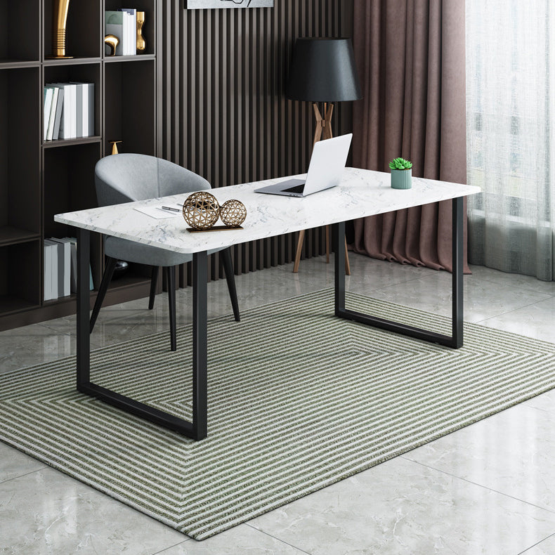 Rectangular Office Desk with Metal Legs Marble Mirrored Writing Desk