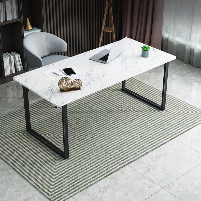 Rectangular Office Desk with Metal Legs Marble Mirrored Writing Desk