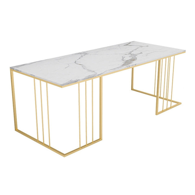 Rectangular Glam Marble Office Desk Gold H-Shape Writing Desk