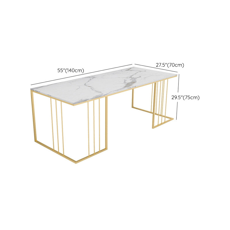 Rectangular Glam Marble Office Desk Gold H-Shape Writing Desk