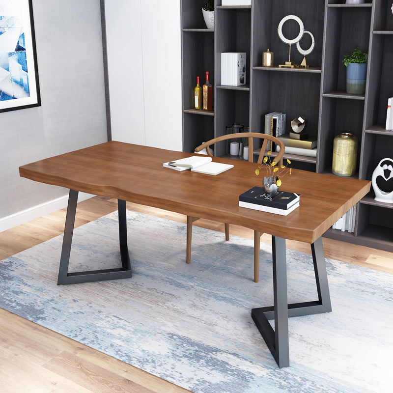 Industrial Rectangular Office Desk with Metal Legs Solid Wood Writing Desk