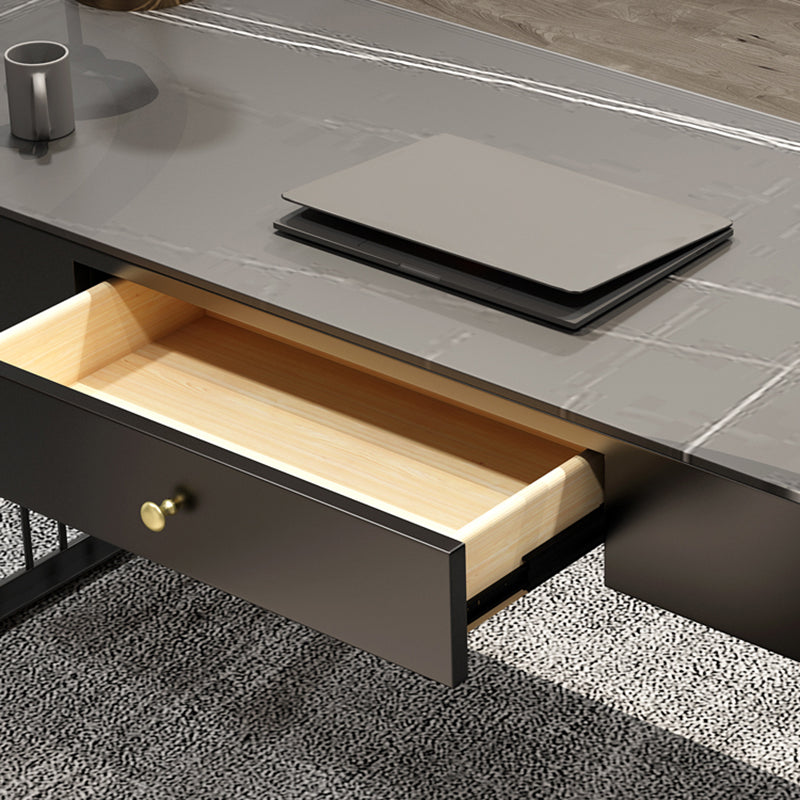 Stone and Metal Office Desk with One Drawer Curved Writing Desk for Bedroom