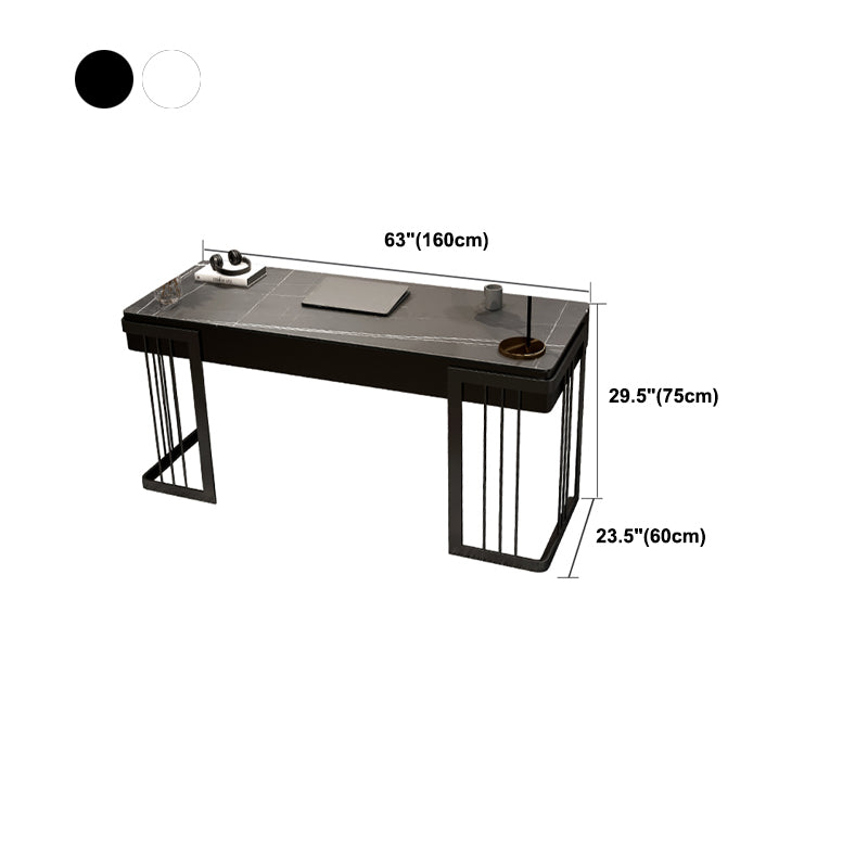 Stone and Metal Office Desk with One Drawer Curved Writing Desk for Bedroom