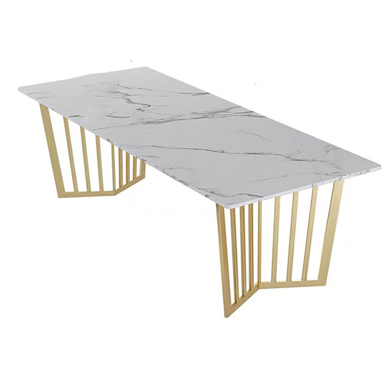 White Glam Office Desk Marble Home Writing Desk with Metal Legs