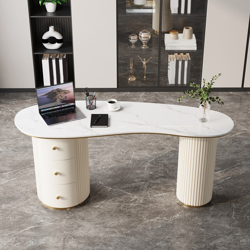 Light Luxury Marble Writing Desk White 3-drawer Writing Desk