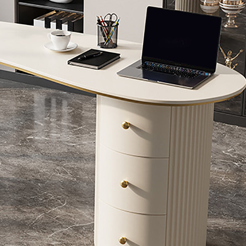 Light Luxury Marble Writing Desk White 3-drawer Writing Desk