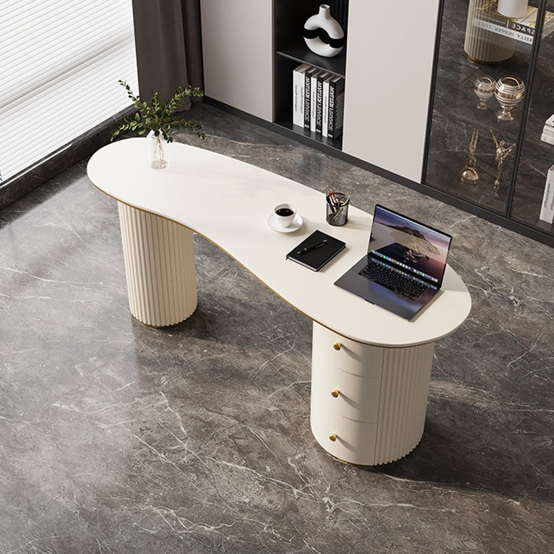 Light Luxury Marble Writing Desk White 3-drawer Writing Desk