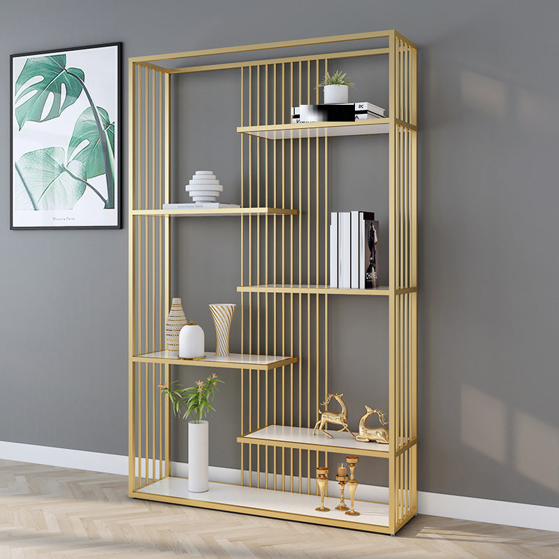 Gold and Black Etagere Book Shelf Vertical Open Home Bookshelf with 6 Shelves