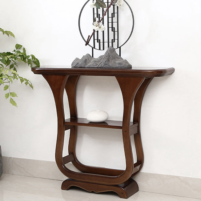 33.46" Tall Half Moon Accent Table Solid Wood Console Table for Hall