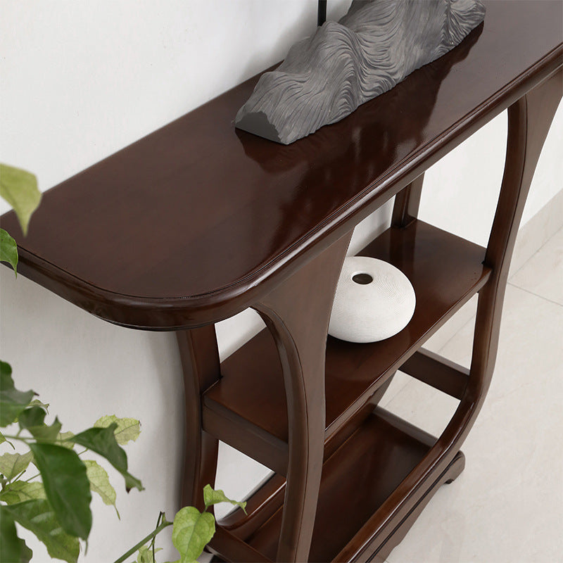 33.46" Tall Half Moon Accent Table Solid Wood Console Table for Hall