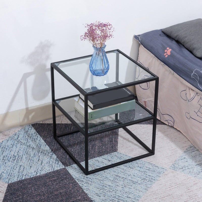 17.71" Tall 2-shelf Night Table Metal Industrial Bedside Cabinet