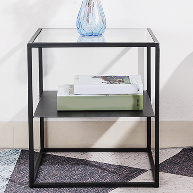 17.71" Tall 2-shelf Night Table Metal Industrial Bedside Cabinet