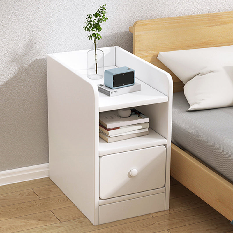 Modern Wooden Night Table Lower Shelf Bedside Cabinet with Drawer for Bedroom