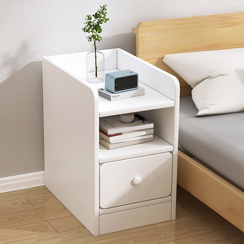 Modern Wooden Night Table Lower Shelf Bedside Cabinet with Drawer for Bedroom