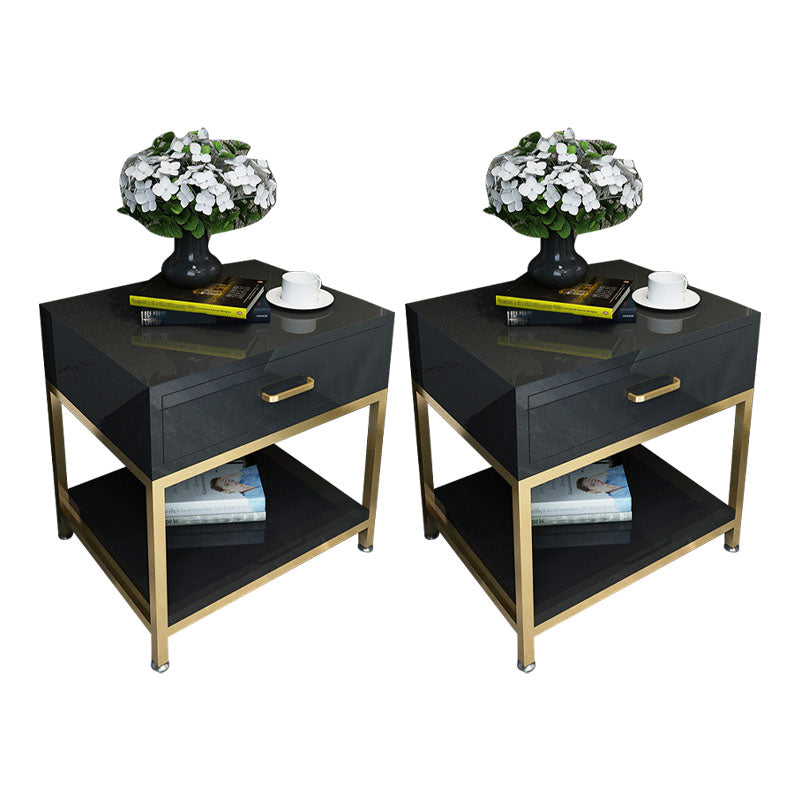 Modern Metal Night Table Lower Shelf Bedside Cabinet with Drawer for Bedroom