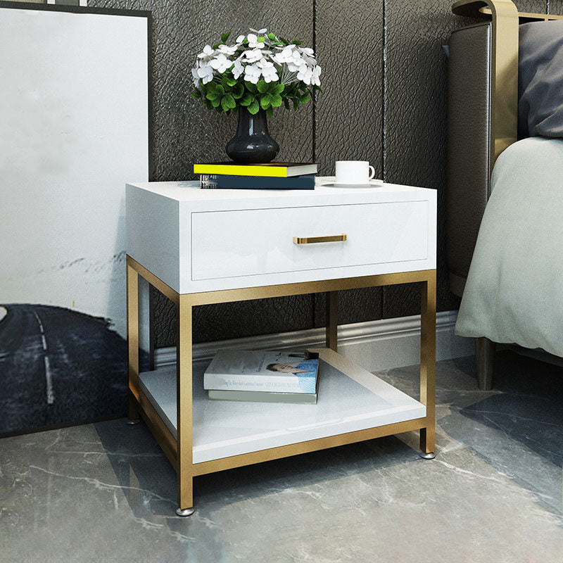 Modern Metal Night Table Lower Shelf Bedside Cabinet with Drawer for Bedroom