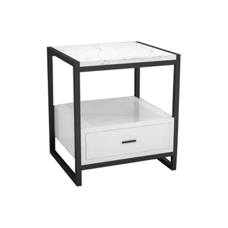 Modern Metal Night Table Lower Shelf Bedside Cabinet with Drawer for Bedroom