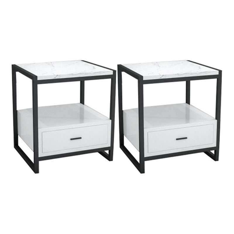 Modern Metal Night Table Lower Shelf Bedside Cabinet with Drawer for Bedroom