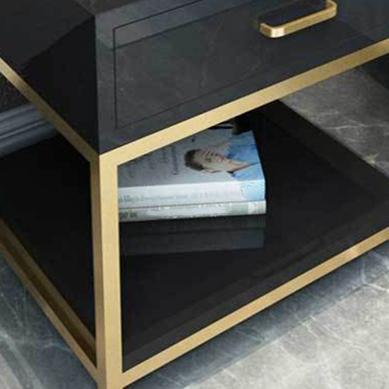 Modern Metal Night Table Lower Shelf Bedside Cabinet with Drawer for Bedroom