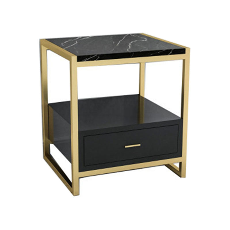 Modern Metal Night Table Lower Shelf Bedside Cabinet with Drawer for Bedroom