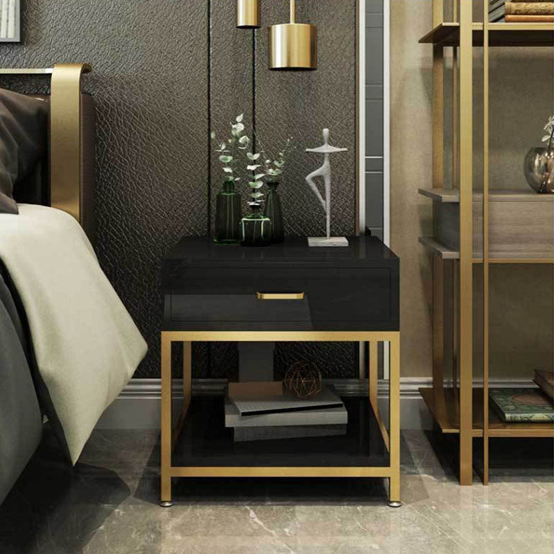 Modern Metal Night Table Lower Shelf Bedside Cabinet with Drawer for Bedroom