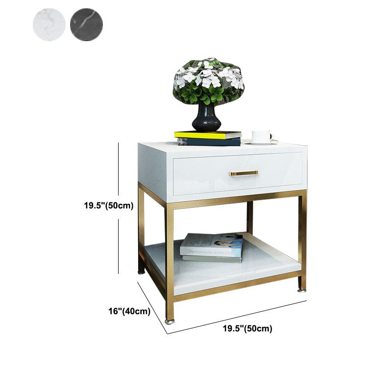 Modern Metal Night Table Lower Shelf Bedside Cabinet with Drawer for Bedroom