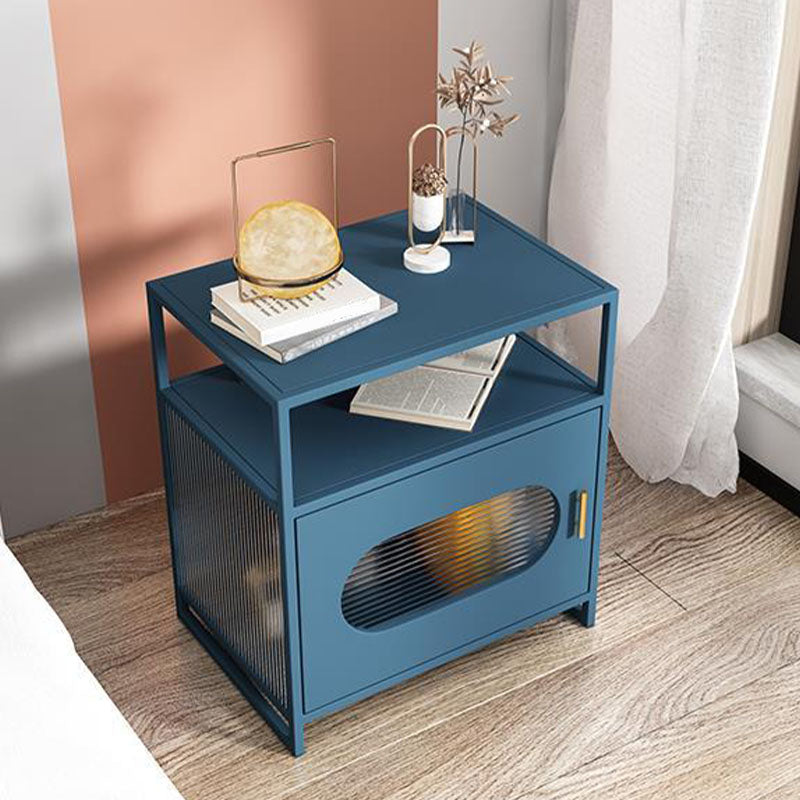 Modern Metal Night Table Storage Bedside Cabinet with Door for Bedroom