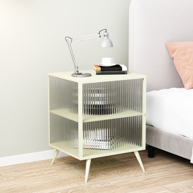 Modern Glass Door Night Table Metal Storage Nightstand for Bedroom