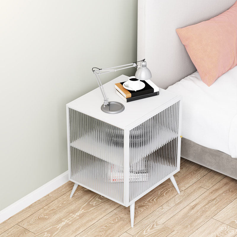 Modern Glass Door Night Table Metal Storage Nightstand for Bedroom