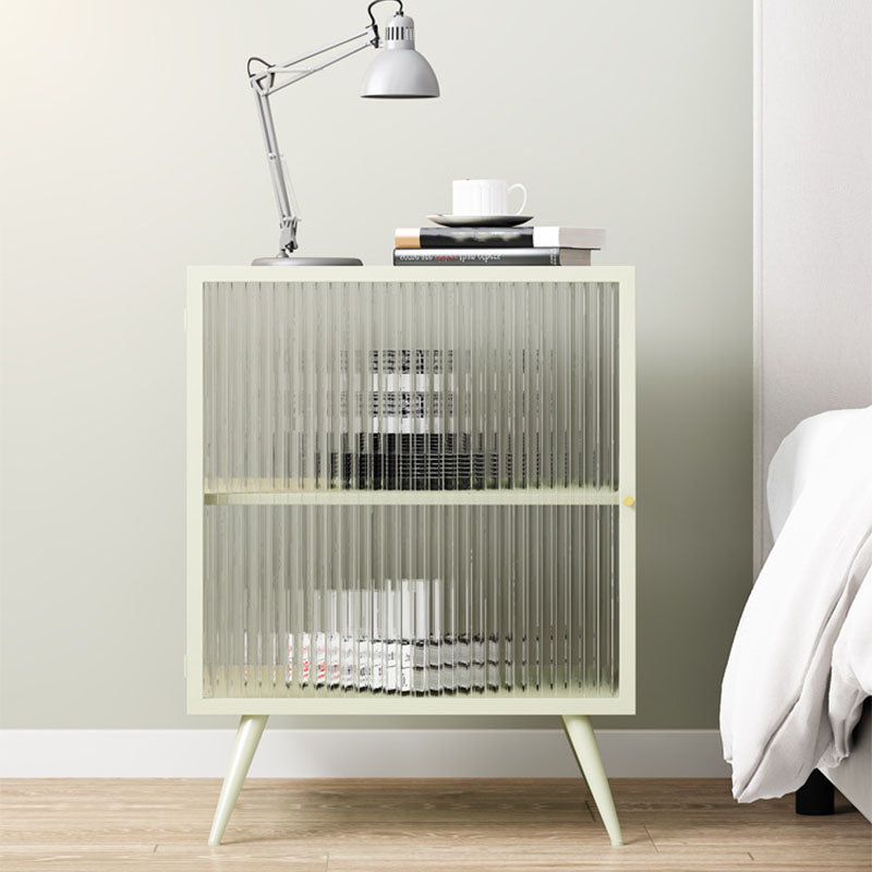 Modern Glass Door Night Table Metal Storage Nightstand for Bedroom