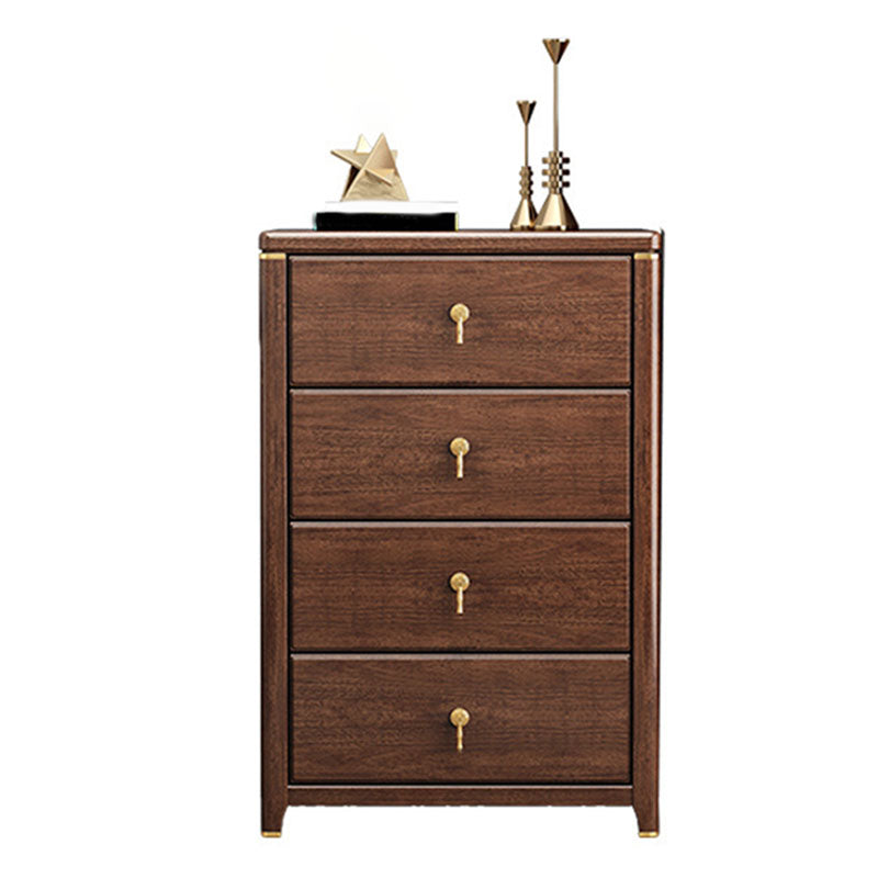 Glam Bedroom Chest Walnut Wood Vertical Storage Chest with Drawers